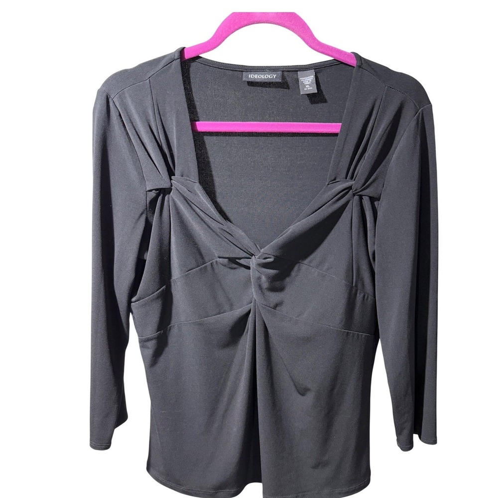 Ideology Black Twist Knot Sweetheart Neck Long Sleeve Top Women's Sz XL Stretch